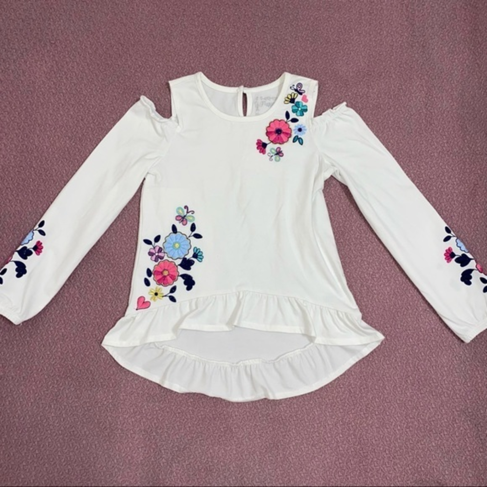Girls cold shoulder top Flapdoodles size‎ 6x colorful floral embroidery